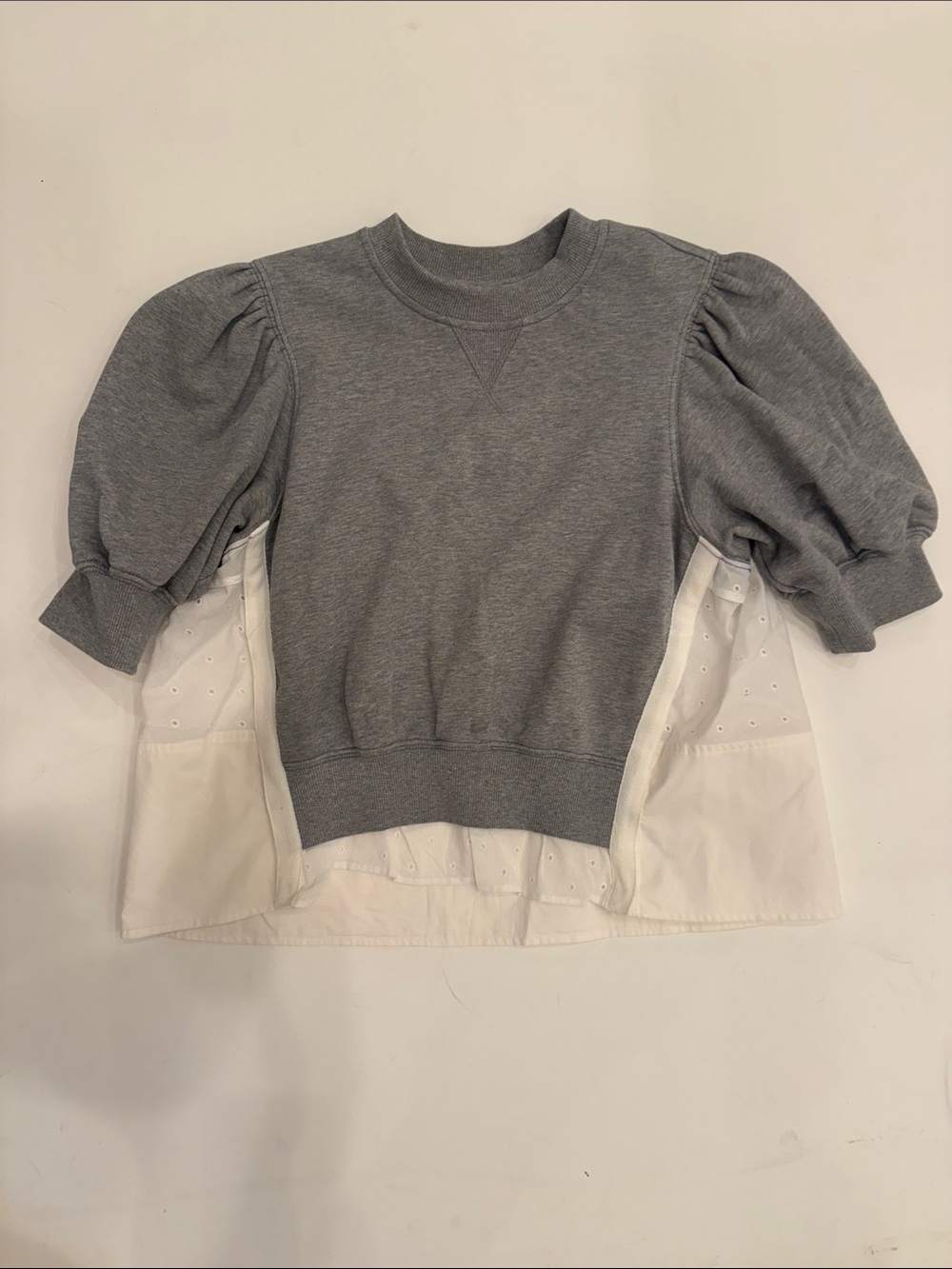 Puff Sleeve Layered Sweatshirt Top - Gray